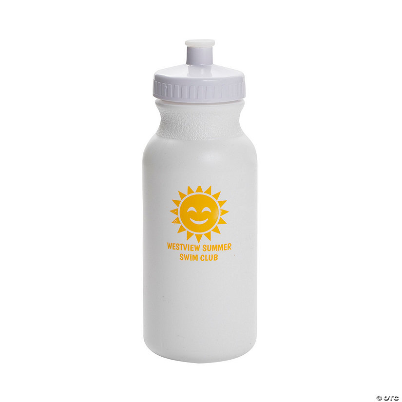 20 oz. Bulk 50 Ct. Personalized Sun White Plastic Water Bottles Image Thumbnail
