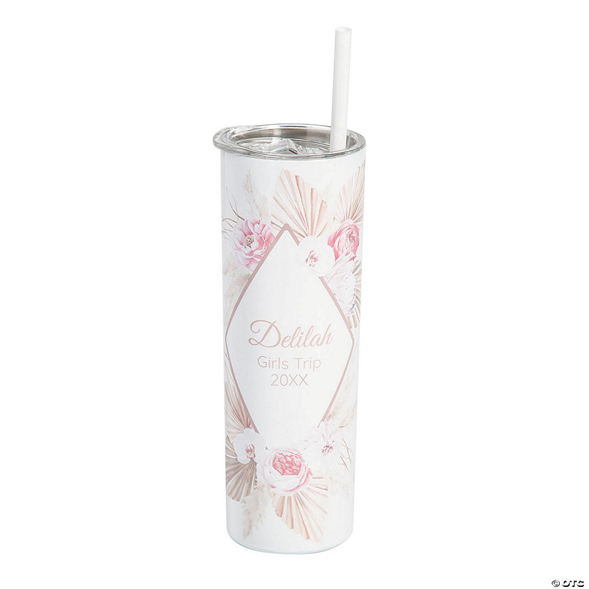 20 oz. Personalized Boho Reusable Stainless Steel Tumbler with Lid & Straw Image Thumbnail
