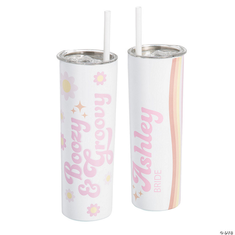 20 oz. Personalized Boozy & Groovy Party Reusable Stainless Steel Tumbler with Lid & Straw Image Thumbnail