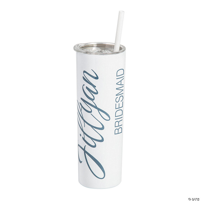 20 oz. Personalized Bridesmaid Reusable Stainless Steel Tumbler with Lid & Straw Image Thumbnail