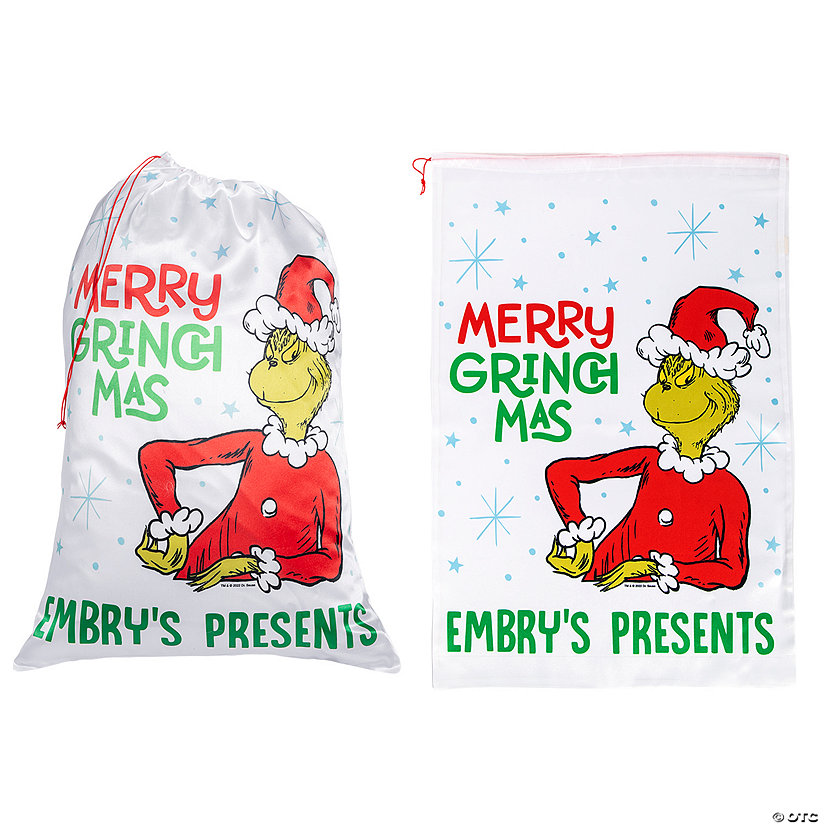 20" x 30" Personalized Dr. Seuss&#8482; The Grinch Santa Sack Drawstring Bag Image Thumbnail