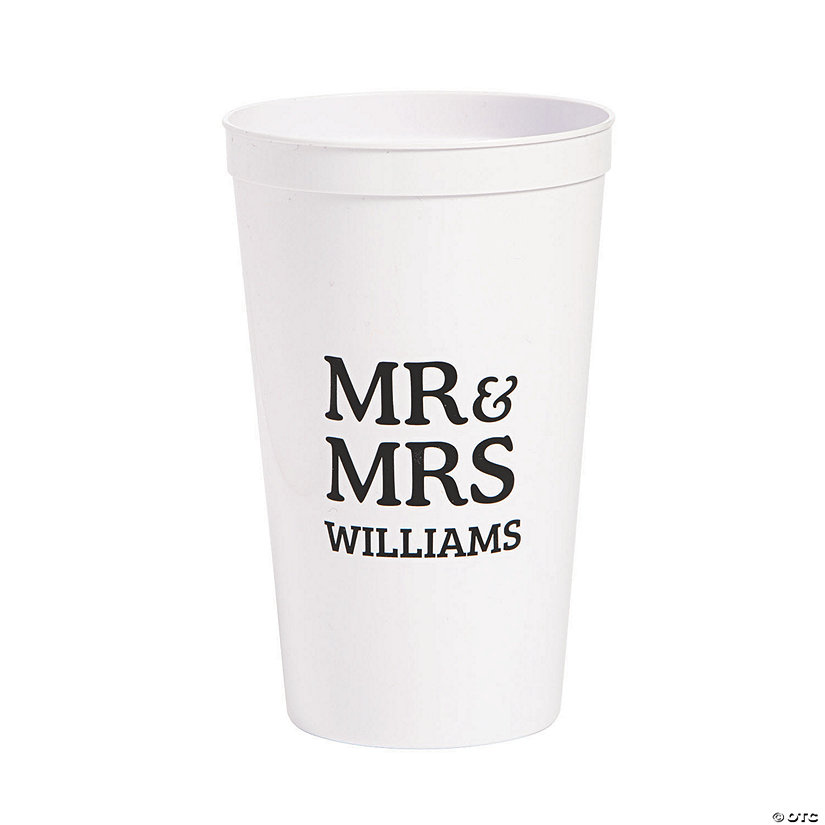 22 oz. Bulk 50 Ct. Premium Personalized Mr. & Mrs. Reusable Plastic Cups Image Thumbnail