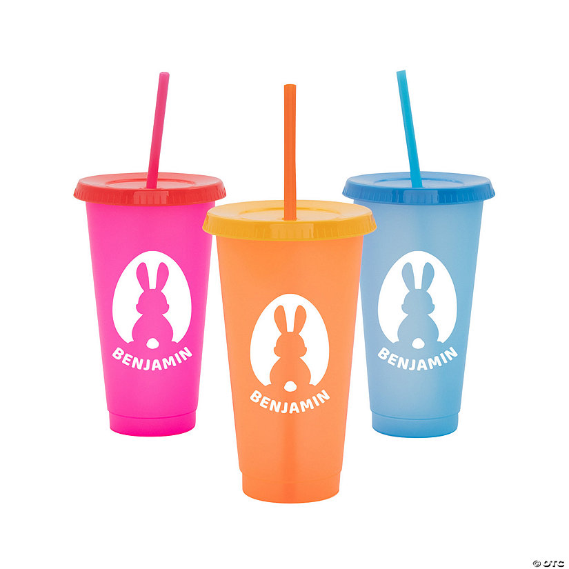 24 oz. Personalized Easter Color-Changing Resuable BPA-Free Plastic Tumblers with Lids & Straws - 6 Pc. Image Thumbnail