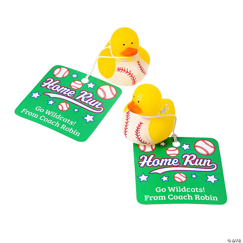 24 Pc. 2" Mini Baseball Rubber Ducks with Personalized Cards for 12 Image