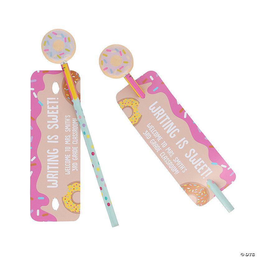 24 Pc. 7 1/2&quot; Donut Party Pencils &amp; Erasers with Personalized Cards for 12 Image Thumbnail