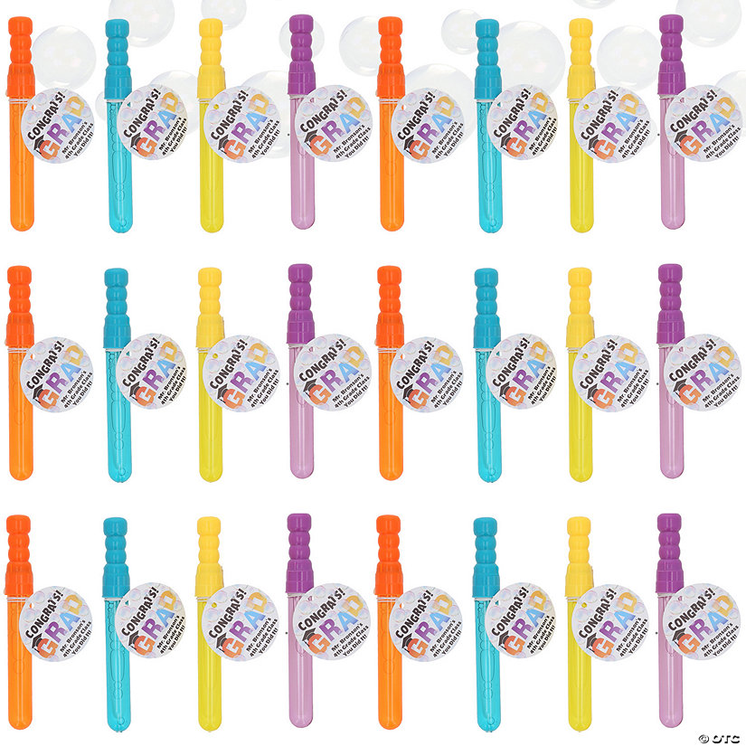 24 Pc. 7" 1 oz. Elementary Grad Mini Bubble Wands with Personalized Tag for 24 Image