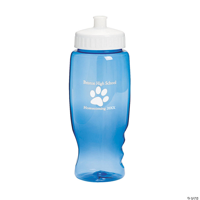 27 oz. Bulk 50 Ct. Personalized Paw Print Clear Blue Plastic Water Bottles Image