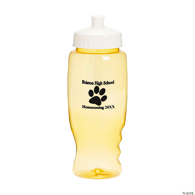 27 oz. Bulk 50 Ct. Personalized Paw Print Clear Yellow Plastic Water Bottles Image