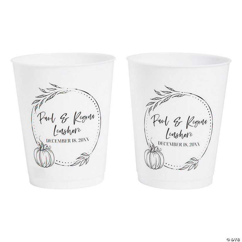 3 3/4" 16 oz. Bulk 50 Ct. Personalized Fall Wedding White Plastic Cups Image