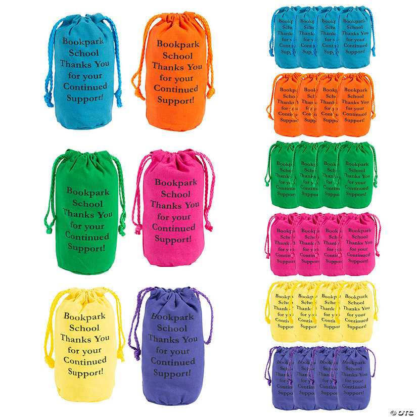 4 3/4" x 7" Personalized Bright Neon Canvas Drawstring Bags - 48 Pc. Image Thumbnail