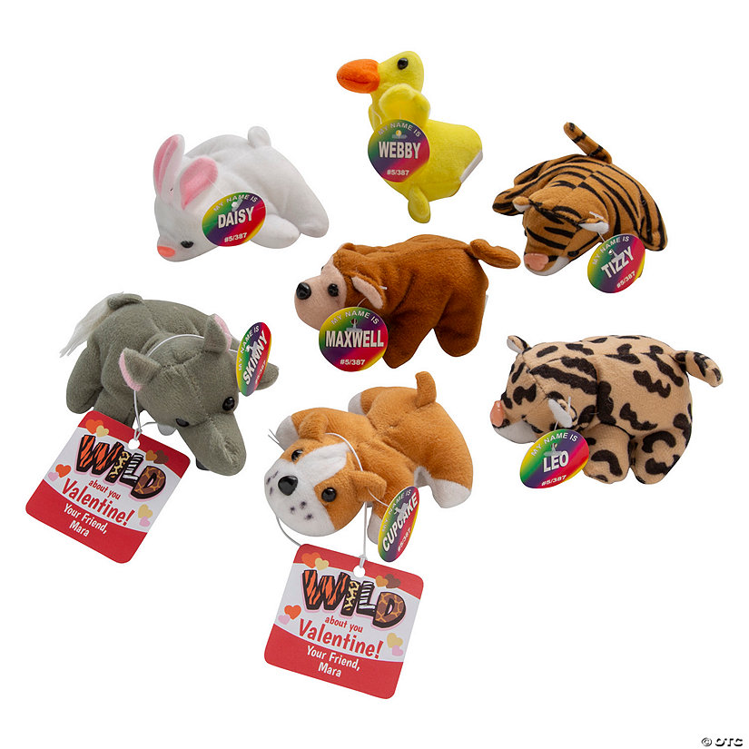 4" Bulk Mini Stuffed Animals Valentine Exchanges with Personalized Card for 50 Image
