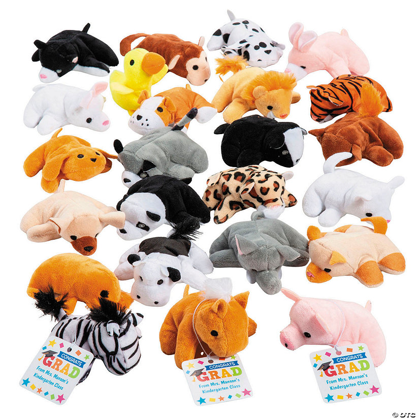 4" Bulk Mini Stuffed Animals with Personalized Elementary Grad Card for 48 Image