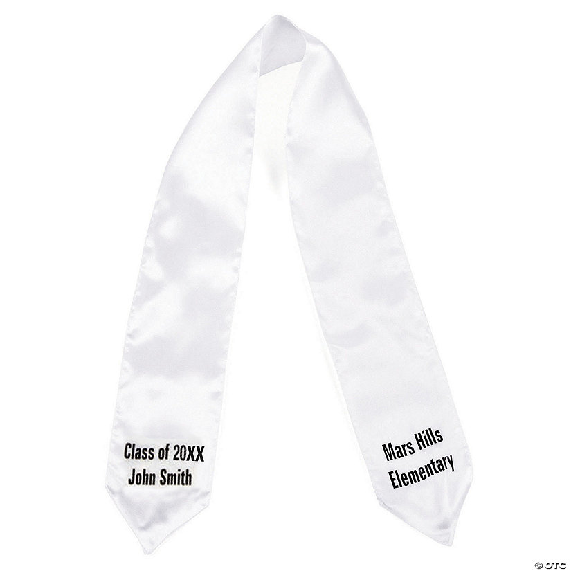 4" x 42&amp;#8221; Personalized Kids White Elementary School Graduation Stole Image