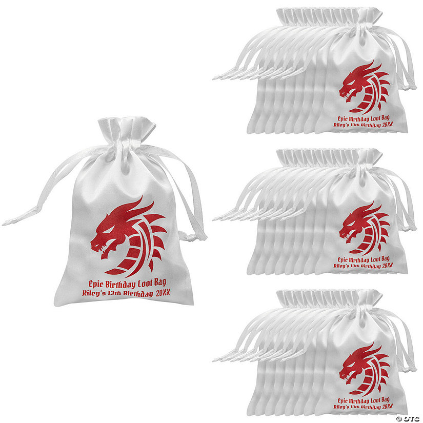 4" x 6" Personalized Mini Dragon Party Satin Drawstring Bags - 24 Pc. Image Thumbnail