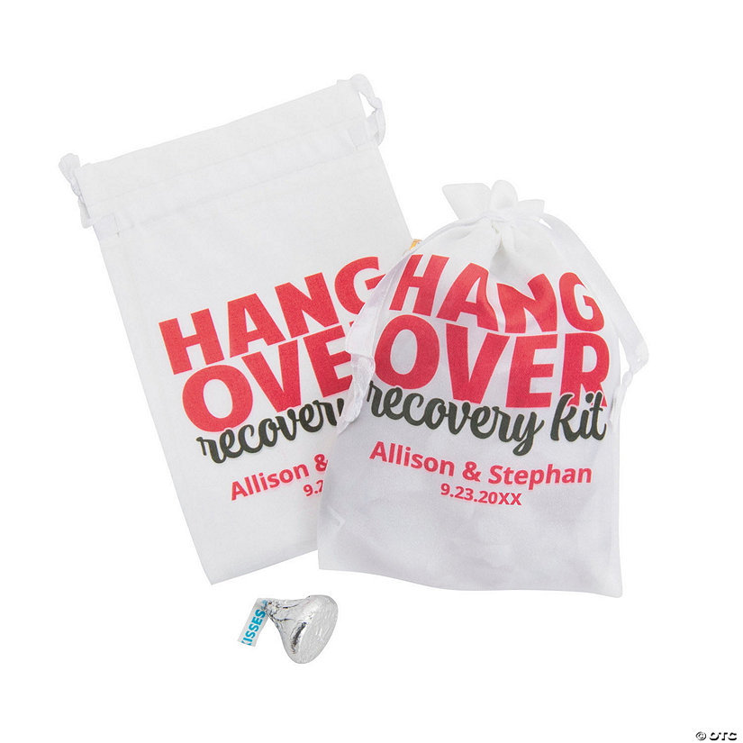4" x 6" Personalized Mini Hangover Kit Satin Drawstring Bags - 24 Pc. Image