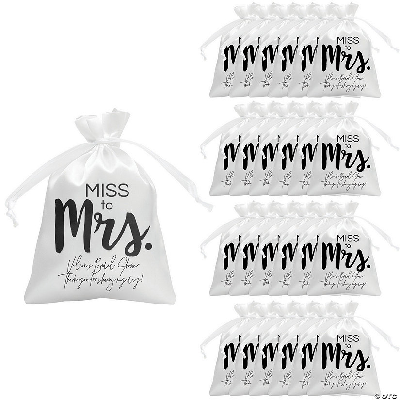4" x 6" Personalized Mini White Bridal Shower Satin Drawstring Bags - 24 Pc. Image Thumbnail