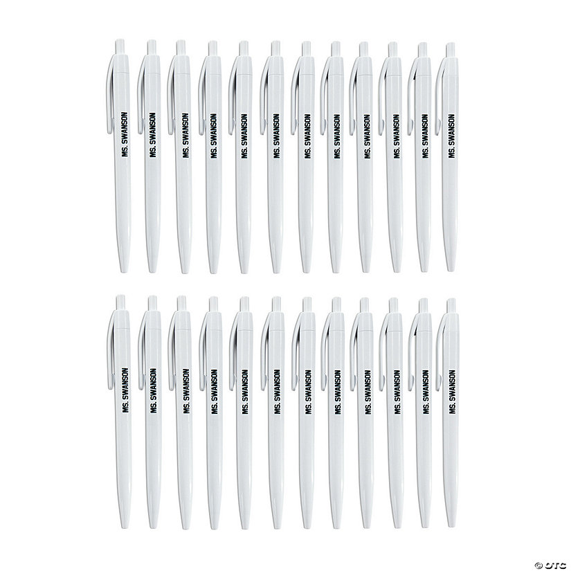 5 1/2" Personalized White Plastic Retractable Pens - 24 Pc. Image