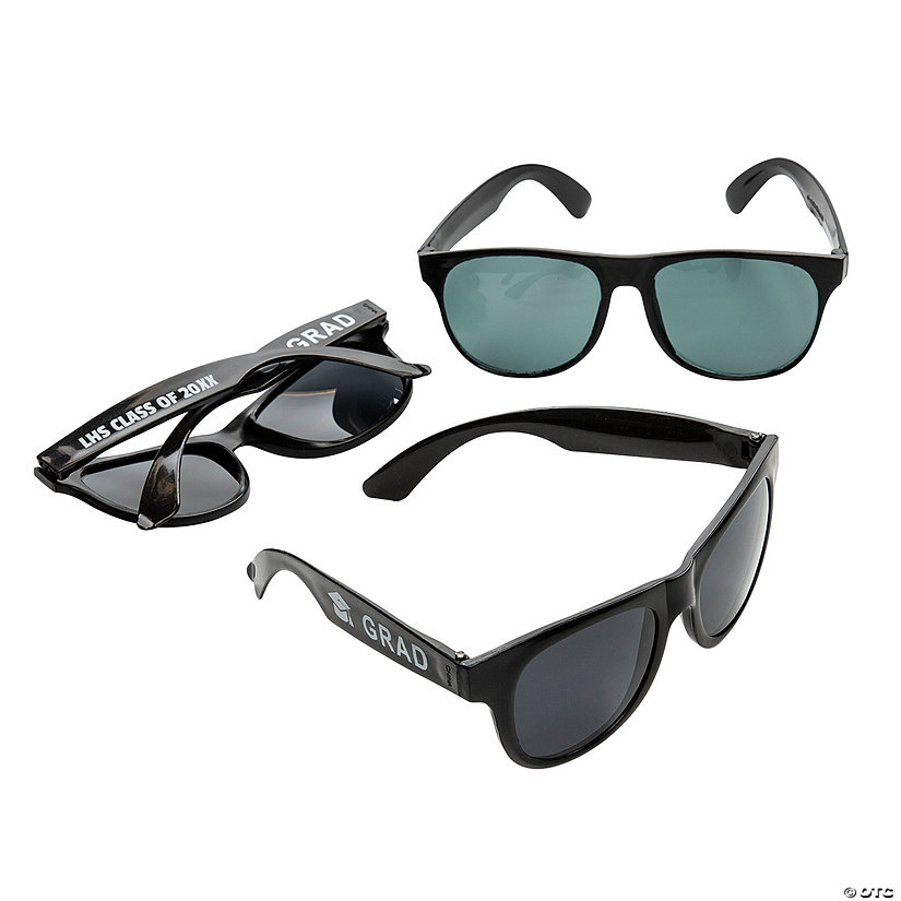 5 1/2" x 2" Bulk 48 Pc. Personalized Graduation Black Plastic Novelty Nomad Sunglasses Image