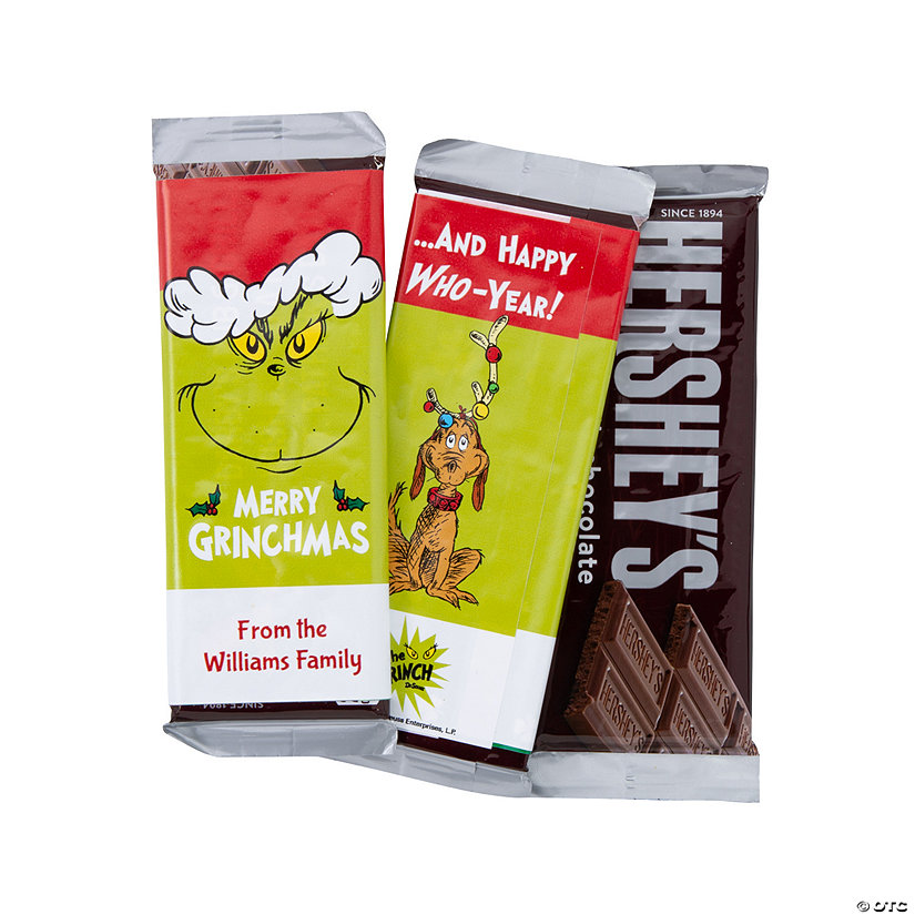 5 1/4" x 5 1/4" Personalized Dr. Seuss&#8482; The Grinch Christmas Candy Bar Labels &#8211; 12 Pc. Image Thumbnail