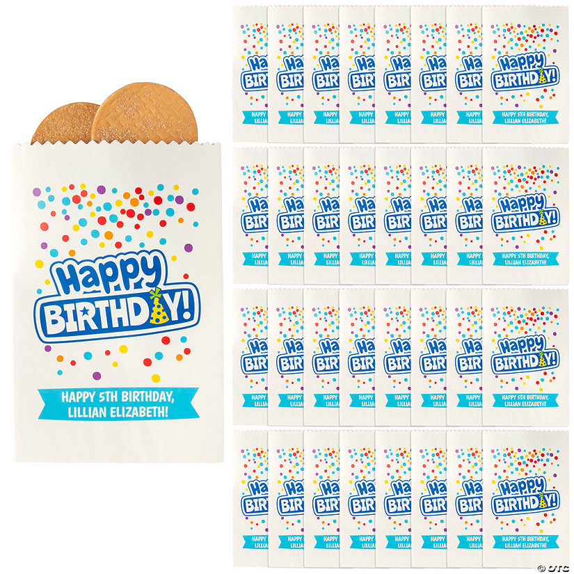 5 3/4" x 8" Bulk 50 Pc. Personalized Colorful Happy Birthday Paper Treat Bags Image Thumbnail