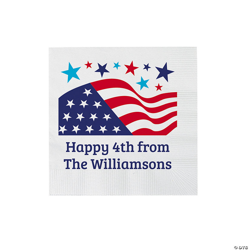 5" Bulk 50 Ct. Personalized Patriotic American Flag Beverage Napkins Image