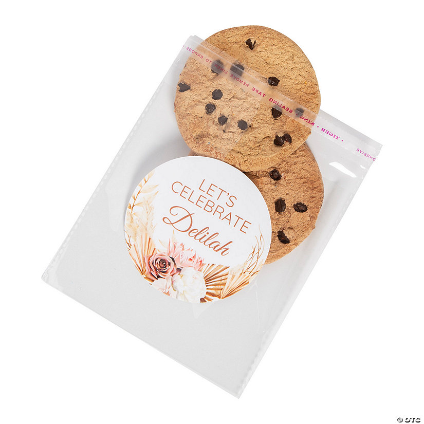 5" x  5" Bulk 144 Pc. Personalized Boho Neutral Clear Plastic Cookie Bags Image