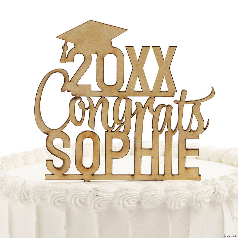 5" x 6 1/4" Personalized Congrats Graduation Year Wood Cutout Cake Topper Image Thumbnail