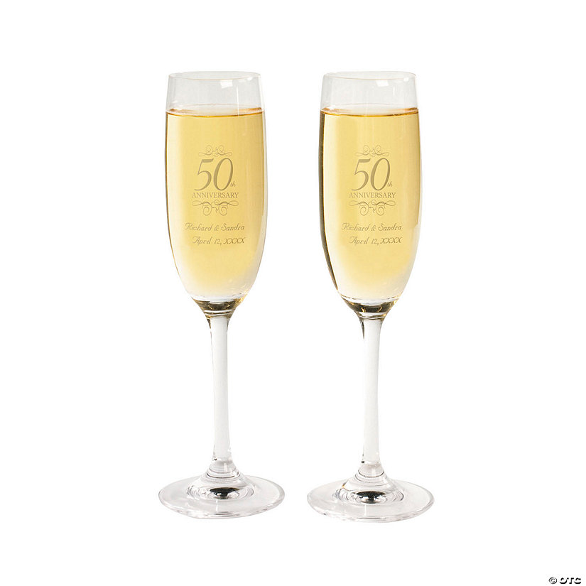 50th Anniversary Personalized Glass Champagne Flutes 2 Ct. Oriental