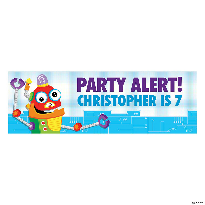 52" x 17" Robot Party Custom Banner - Small Image