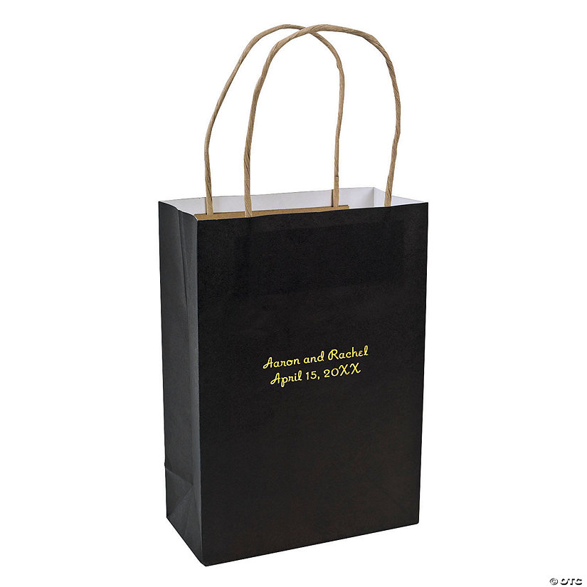 6 1/2" x 3" x 9" Medium Personalized Black Kraft Paper Gift Bags with Gold Foil - 12 Pc. Image