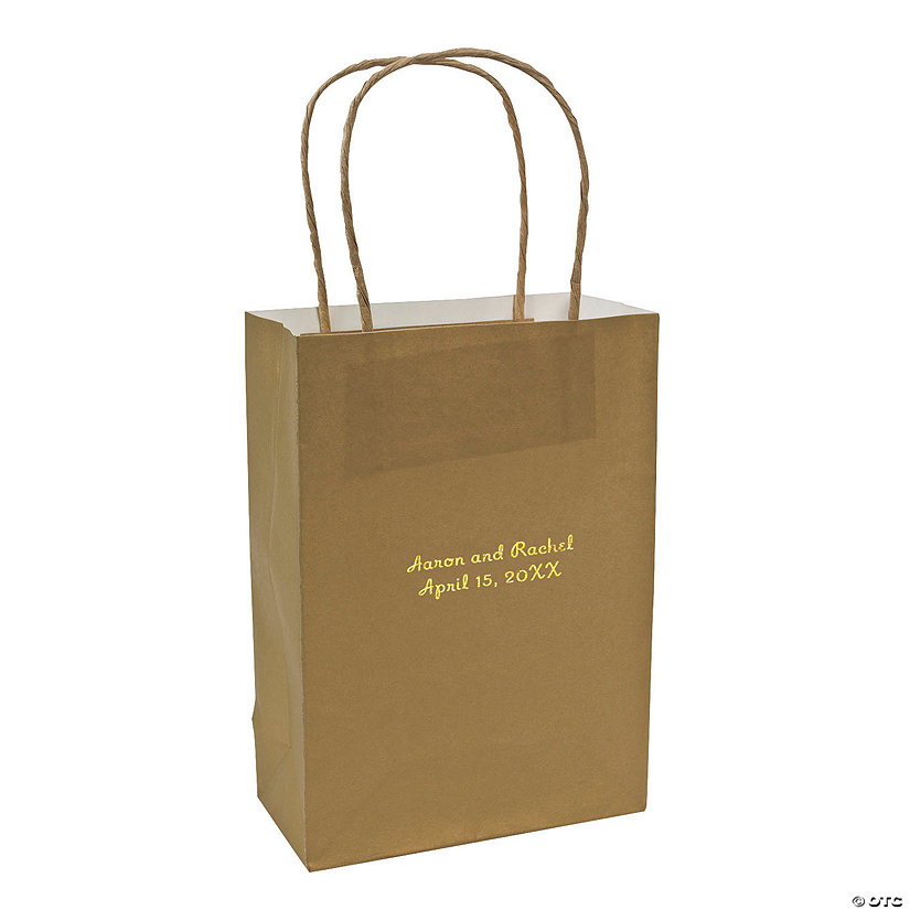 6 1/2" x 3" x 9" Medium Personalized Gold Kraft Paper Gift Bags with Gold Foil - 12 Pc. Image Thumbnail