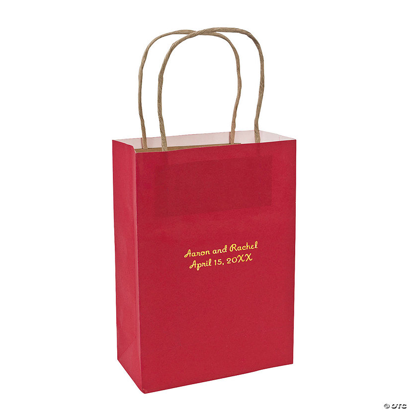 6 1/2" x 3" x 9" Medium Personalized Red Kraft Paper Gift Bags with Gold Foil - 12 Pc. Image Thumbnail
