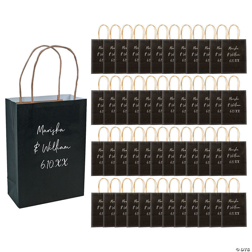 6 1/2" x 9" Bulk 72 Pc. Medium Black Personalized Kraft Paper Gift Bags Image Thumbnail