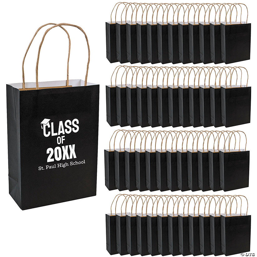 6 1/2" x 9" Bulk 72 Pc. Personalized Medium Black Graduation Class of Kraft Paper Gift Bags Image