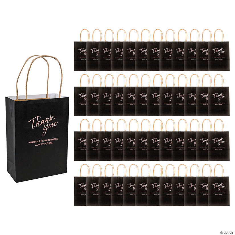 6 1/2" x 9" Bulk 72 Pc. Personalized Medium Black Thank You Kraft Paper Gift Bags Image