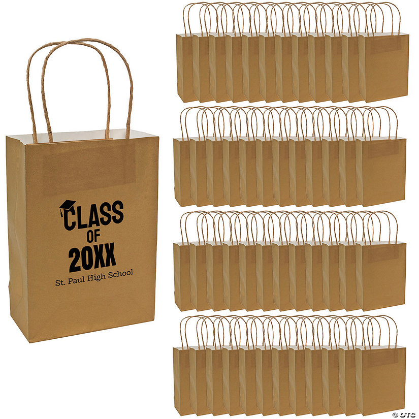 6 1/2" x 9" Bulk 72 Pc. Personalized Medium Gold Graduation Class of Kraft Paper Gift Bags Image Thumbnail