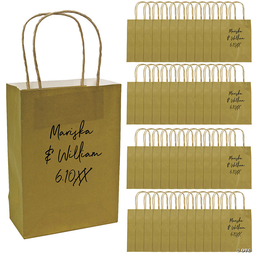 6 1/2" x 9" Bulk 72 Pc. Personalized Medium Gold Kraft Paper Gift Bags Image Thumbnail