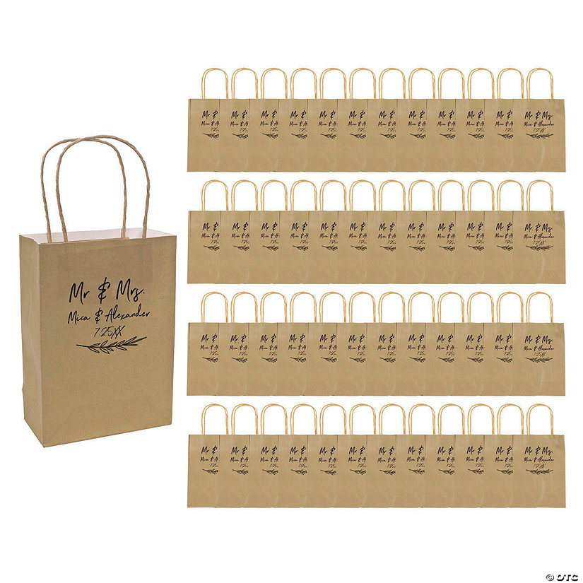 6 1/2" x 9" Bulk 72 Pc. Personalized Medium Gold Mr. & Mrs. Kraft Paper Bags Image Thumbnail