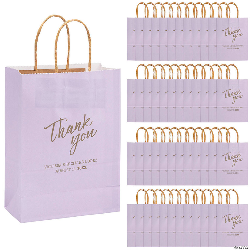 6 1/2" x 9" Bulk 72 Pc. Personalized Medium Lilac Thank You Kraft Paper Gift Bags Image
