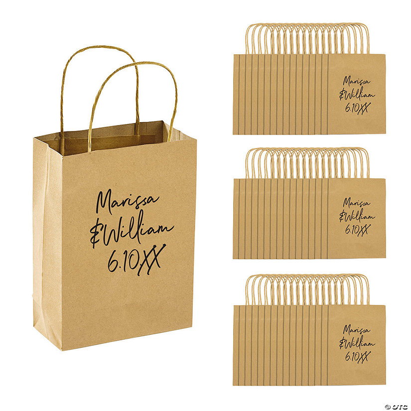 6 1/2" x 9" Bulk 72 Pc. Personalized Medium Natural Kraft Paper Gift Bags Image Thumbnail