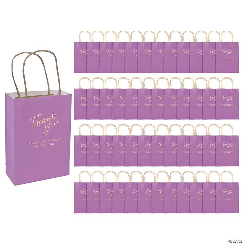 6 1/2" x 9" Bulk 72 Pc. Personalized Medium Purple Thank You Kraft Paper Gift Bags Image