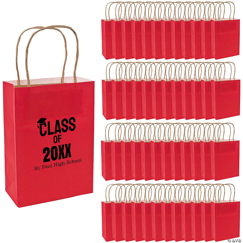 6 1/2" x 9" Bulk 72 Pc. Personalized Medium Red Graduation Class of Kraft Paper Gift Bags Image Thumbnail