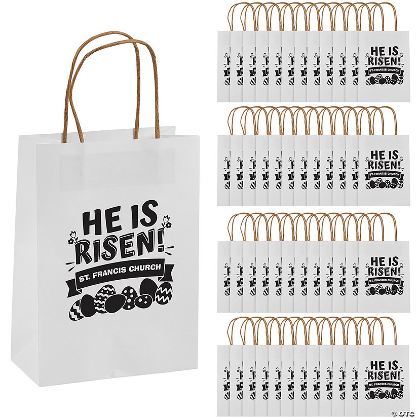 6 1/2" x 9" Bulk 72 Pc. Personalized Medium White Religious Egg Hunt Kraft Paper Bags Image