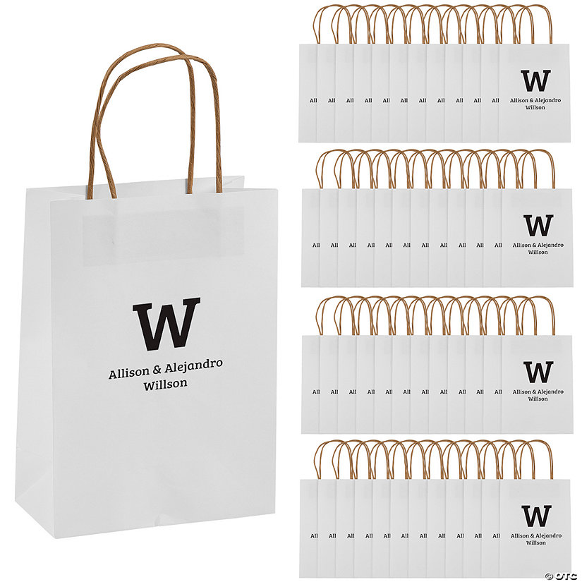 6 1/2" x 9" Bulk 72 Pc. White Medium Personalized Monogram Gift Bags Image