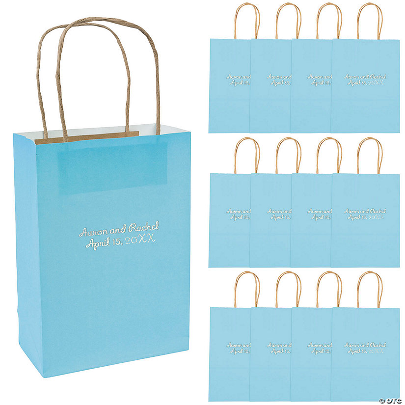 6 1/2" x 9" Light Blue Medium Personalized Kraft Paper Gift Bags with Silver Foil - 12 Pc. Image Thumbnail