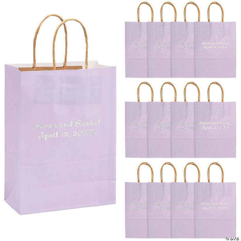 6 1/2" x 9" Lilac Medium Personalized Kraft Paper Gift Bags with Silver Foil - 12 Pc. Image