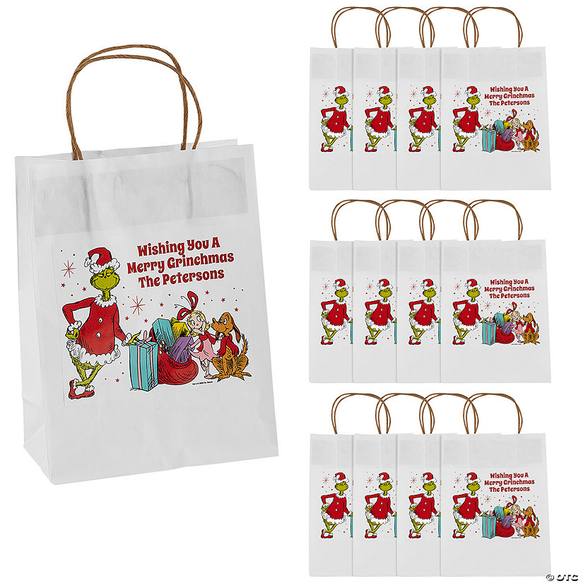 6 1/2" x 9" Medium Personalized Dr. Seuss&#8482; The Grinch Holiday Gift Bags - 12 Pc. Image Thumbnail
