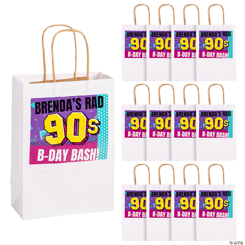 6 1/2" x 9" Personalized Medium 90s Party Kraft Paper Gift Bags - 12 Pc. Image Thumbnail