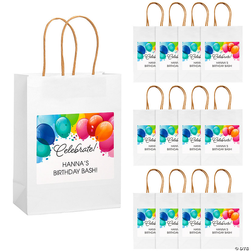 6 1/2" x 9" Personalized Medium Celebrate Balloon Paper Gift Bags - 12 Pc. Image Thumbnail