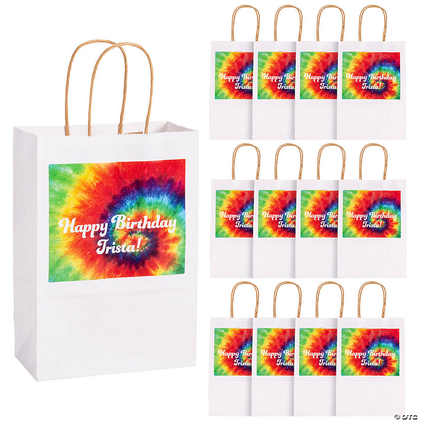 6 1/2" x 9" Personalized Medium Tie-Dye Kraft Paper Gift Bags - 12 Pc. Image Thumbnail